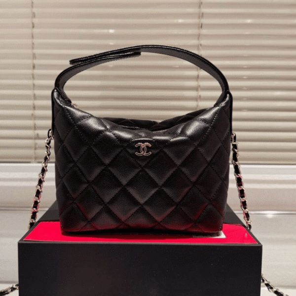 Chanel Hobo/Shoulder Bag With Top Handle Black 7.1 Inches