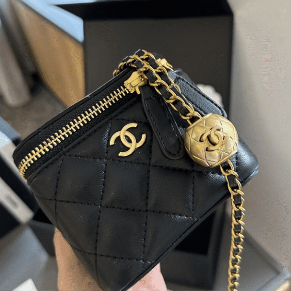 Chanel Mini Vanity Case With Gold Ball Black 4.3 Inches