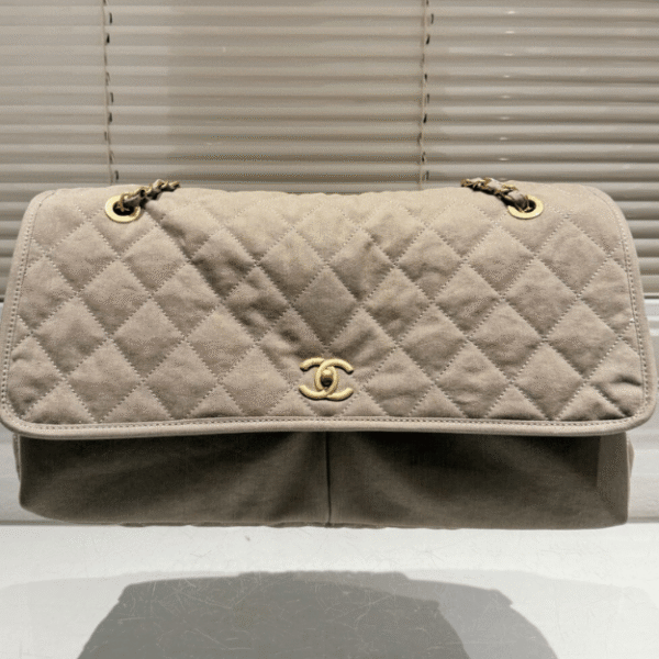 1-337 Chanel Vintage-Style Flap Bag Khaki 15.7 Inches