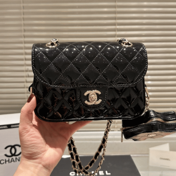 1-349 Chanel 24C Mini Flap Bag Metallic Black 7.5 Inches