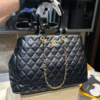 Chanel Quilted Tote Bag Black Gold Chain 15.4 Inches
