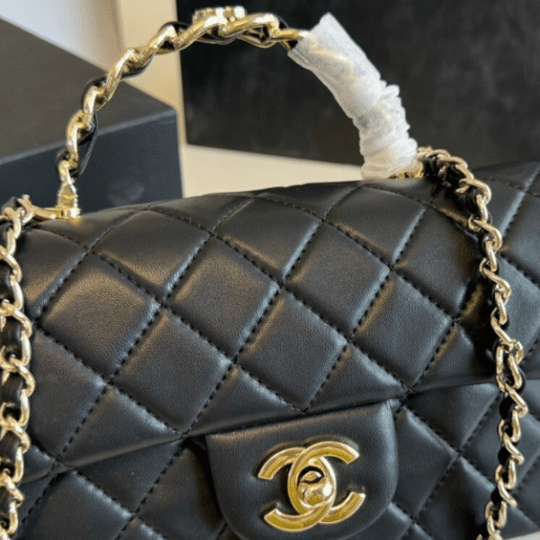Chanel Mini Top Handle Flap Bag Black 7.9 Inches