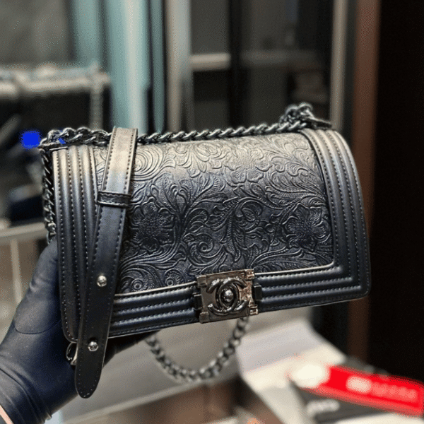 Chanel Boy Bag Embossed Black 9.8 Inches