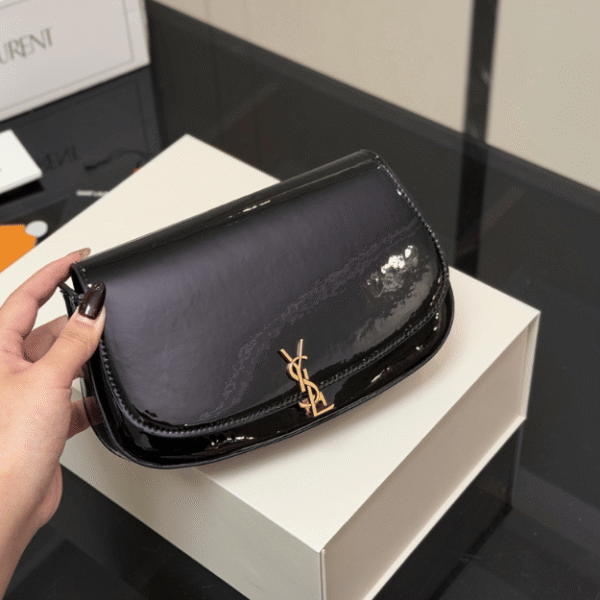Saint Laurent Solferino Satchel Bag Black Patent 8.5 Inches