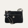 1-44 Chanel Clutch With Chain Velvet Effect Nylon And Gold Tone Metal Black 8.3 Inches Ap4771 B21406 94305