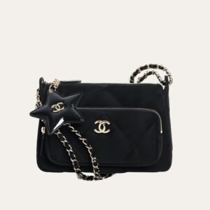 Chanel Clutch With Chain Velvet Effect Nylon And Gold Tone Metal Black 8.3 Inches Ap4771 B21406 94305