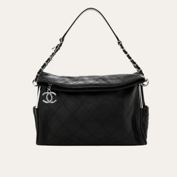 Chanel Ultimate Soft Hobo Bag Silver Hardware Black 15 Inches