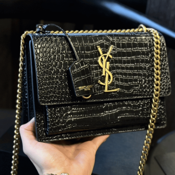 1-450 Saint Laurent Sunset Bag Black Croc 9 Inches 442906DND0J1000