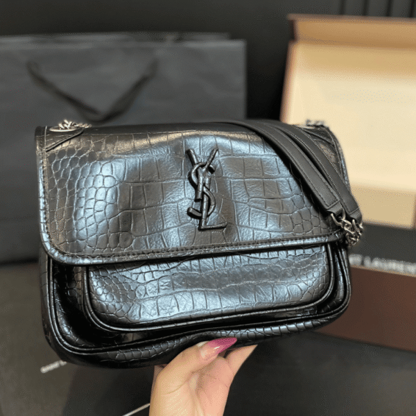 Saint Laurent Niki Bag Black Croc 11 Inches