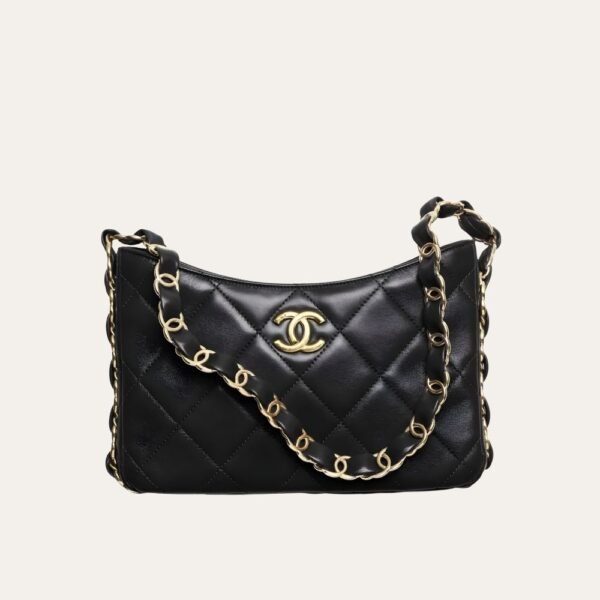 Chanel Hobo Handbag Gold Tone Hardware Black 9.4 Inches AS5177 B18293 94305