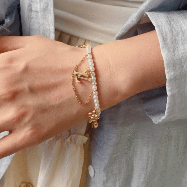 Louis Vuitton Monogram Flower Pearl Charm Bracelet Gold-Tone