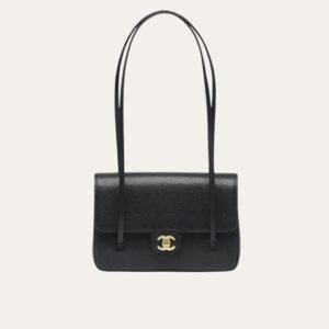 Chanel Small Flap Bag Grained Shiny And Gold Tone Black 8.7 Inches AS6130 B23483 94305