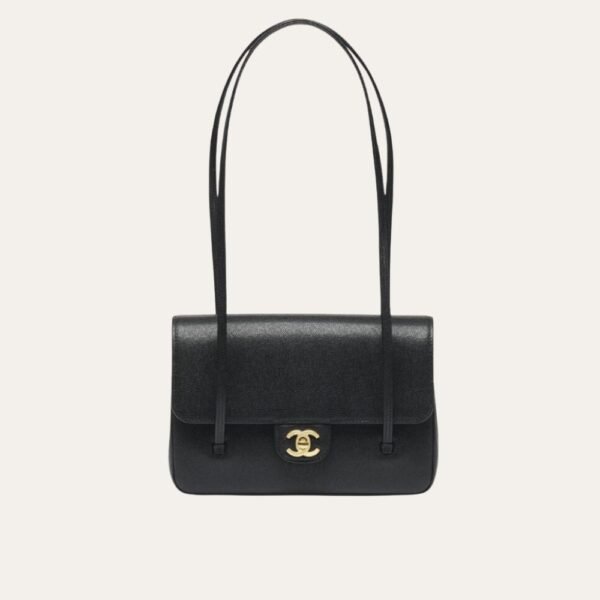 Chanel Small Flap Bag Grained Shiny And Gold Tone Black 8.7 Inches AS6130 B23483 94305