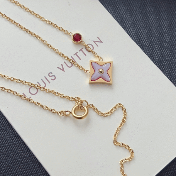 Louis Vuitton Monogram Flower Pendant Necklace Gold-Tone