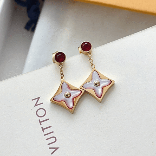 Louis Vuitton Idylle Blossom Pendant Earrings Red/Gold-Tone