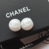 Chanel Cc Logo Round Stud Earrings White Resin/Pearl Silver-Tone