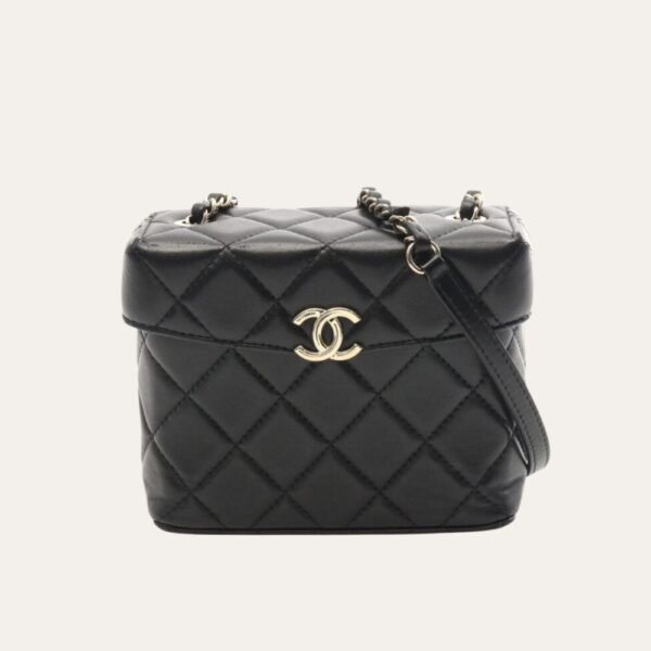 1-48 Chanel Small Secret Box Bag Quilted Leather Gold Tone Black 6.3 Inches