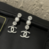 Chanel Cc Logo Drop Earrings With Pearls And Rhinestones Silver-Tone
