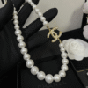 Chanel Pearl Choker Necklace With Cc Logo Pendant Gold-Tone