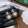 Chanel Cc Logo Heart Drop Earrings With Pearls And Rhinestones Black/White/Gold