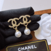 Chanel Cc Logo Drop Earrings With Pearls Gold-Tone