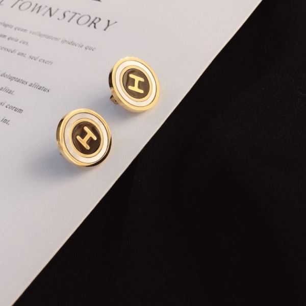 Hermès Heritage Equestre Logo H Stud Earrings Gold-Tone
