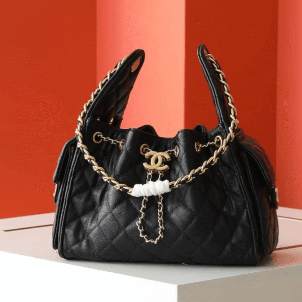 1-5.png Chanel 25 Small Handbag Grained And Gold Tone Metal Black 10.2 Inches As5293 B20304 94305