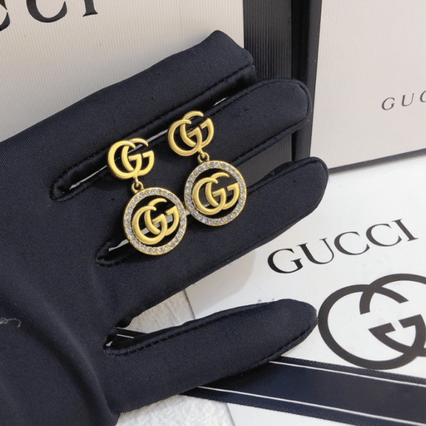 Gucci Interlocking G Drop Earrings With Rhinestones Gold-Tone