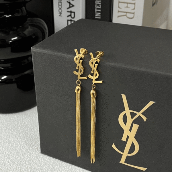 Yves Saint Laurent Cassandre Logo Tassel Earrings Gold-Tone