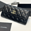 Chanel Quilted Long Flap Wallet Black 7.7 Inches