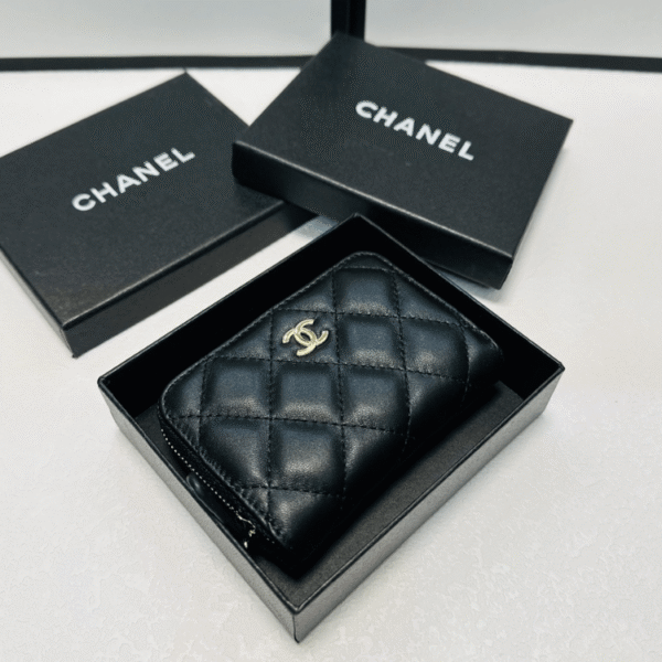 Chanel Zipped Coin Purse Black Gold Hardware 3.5 Inches