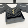 Saint Laurent Envelope Tri-Fold Wallet Black Grain De Poudre 3.5 Inches