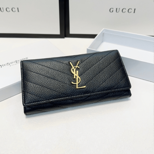 Saint Laurent Envelope Long Wallet Black Grain De Poudre 7.5 Inches