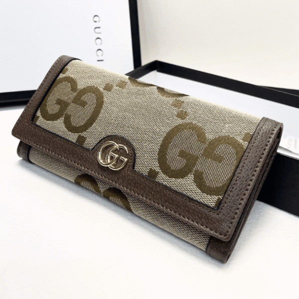 1-535 Gucci Jumbo Gg Monogram Flap Wallet Brown 7.5 Inches