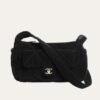 1-54 Chanel Large Bowling Bag Velvet Effect Nylon Gold Tone Black 10.6 Inches AS5054 B21379 94305