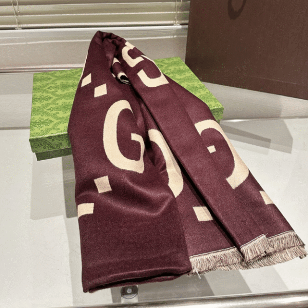 Gucci Jumbo Gg Monogram Wool/Cashmere Scarf Burgundy/Beige 74.8 Inches