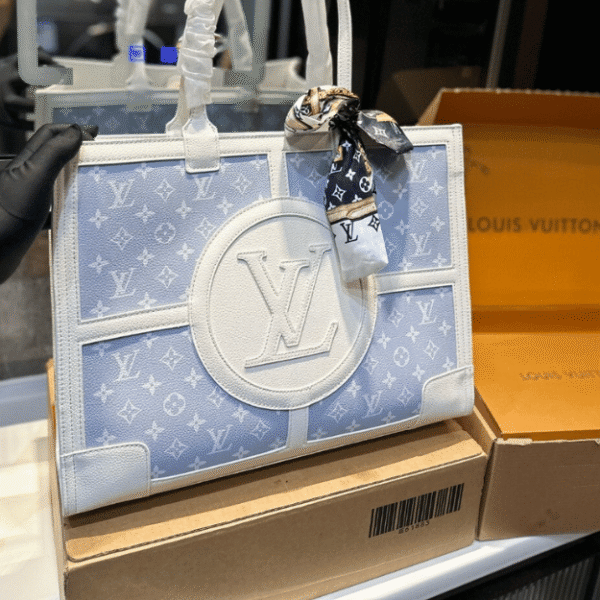 Louis Vuitton Onthego Tote Bag Light Blue / White 15.7 Inches