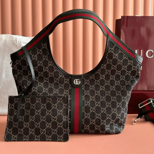 1-592 Gucci Gg Ophidia Giglio Tote Shoulder Bag Black 9.8 Inches 853971 FAFYU 1155