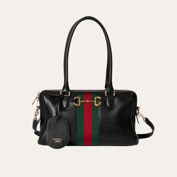 Gucci Borsetto Medium Boston Bag Black Leather 11 Inches 866732 AAGIQ 1053