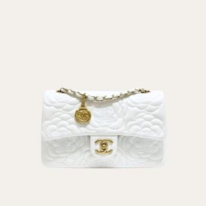 Chanel Flap Bag With Camellia Flower Chain White 26cm