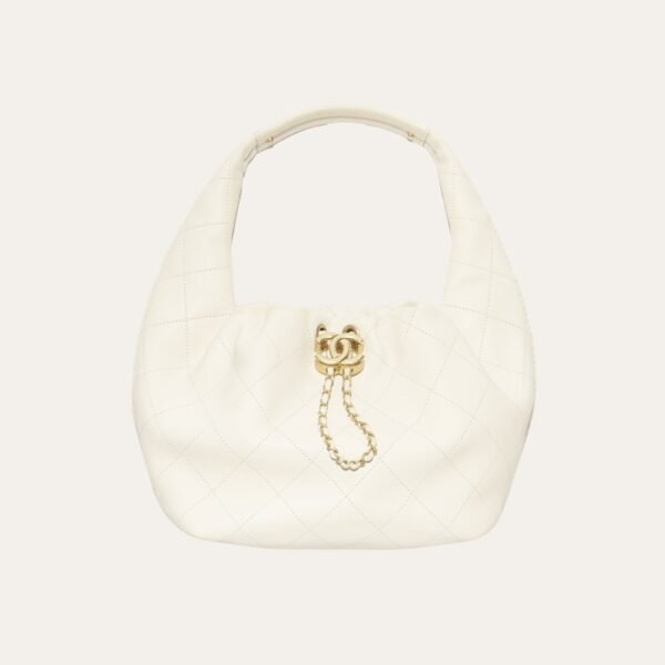 1-68 Chanel Mini Hobo Handbag Gold Tone Hardware Beige 7.5 Inches AS5976B22897U4531