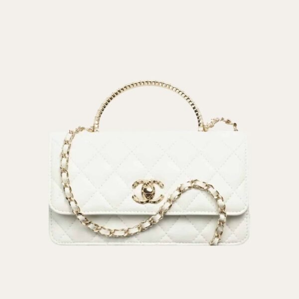 1-7 Chanel Clutch With Strap Shiny Crumpled With Imitation Pearls White 7.9 Inches Ap3803 B15603 10601