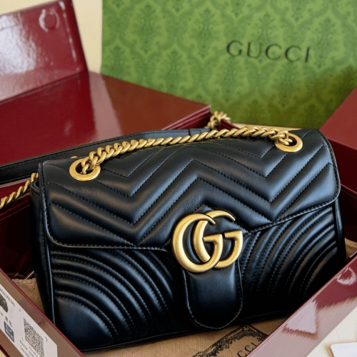 Gucci Gg Marmont Medium Matelassé Shoulder Bag Black 10.2 Inches