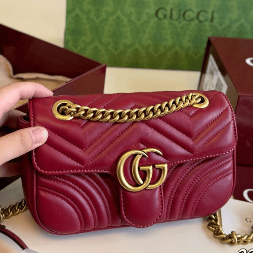 Gucci Gg Marmont Small Matelassé Shoulder Bag Burgundy 8.7 Inches