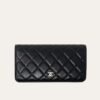 Chanel Quilted Classic Long Flap Wallet With Silver Hardware Black 7.6 Inches
