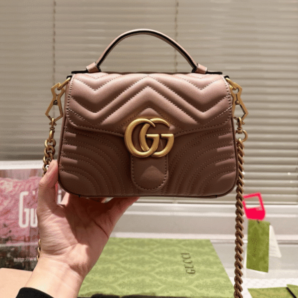 Gucci Gg Marmont Top Handle Chain Shoulder Bag Nude 8.3 Inches
