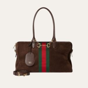 Gucci Borsetto Large Boston Bag Suede Leather Dark Brown 15.2 Inches 866734 AAGIR 2146