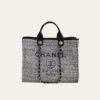 Chanel Deauville Tote Raffia Canvas Bag Black 14.9 Inches