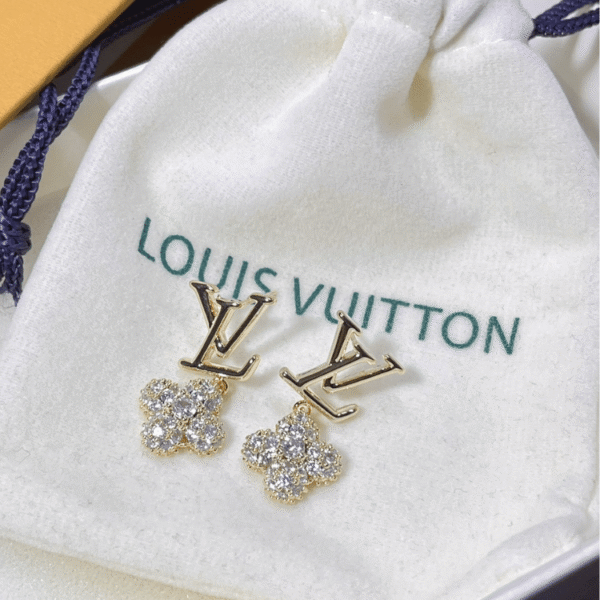 Louis Vuitton Lv & V Flower Drop Earrings Gold-Tone
