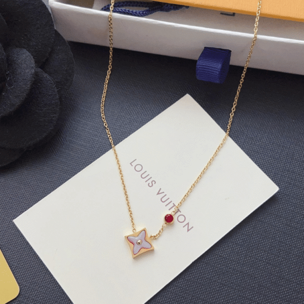 Louis Vuitton Monogram Flower Pendant Necklace Gold-Tone